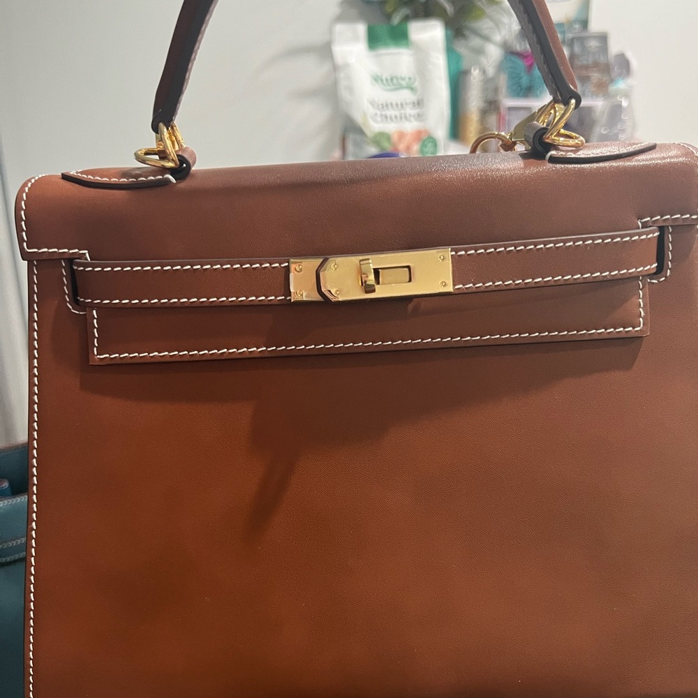 Brown Leather Handbag with Gold Hardware
